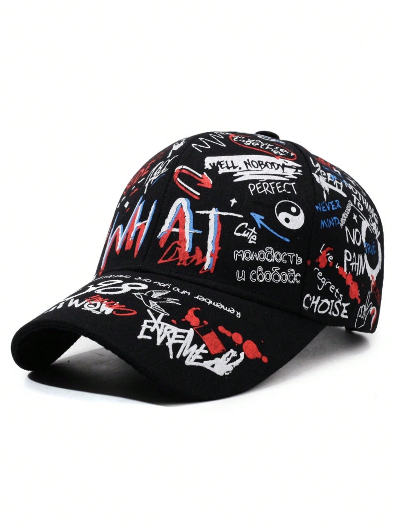 1pc Men's Letter Graffiti Print Baseball Cap, Adjustable Outdoor Sun Protection Casual Hat, Suitable For Spring, Autumn Trip, Travel, Beach