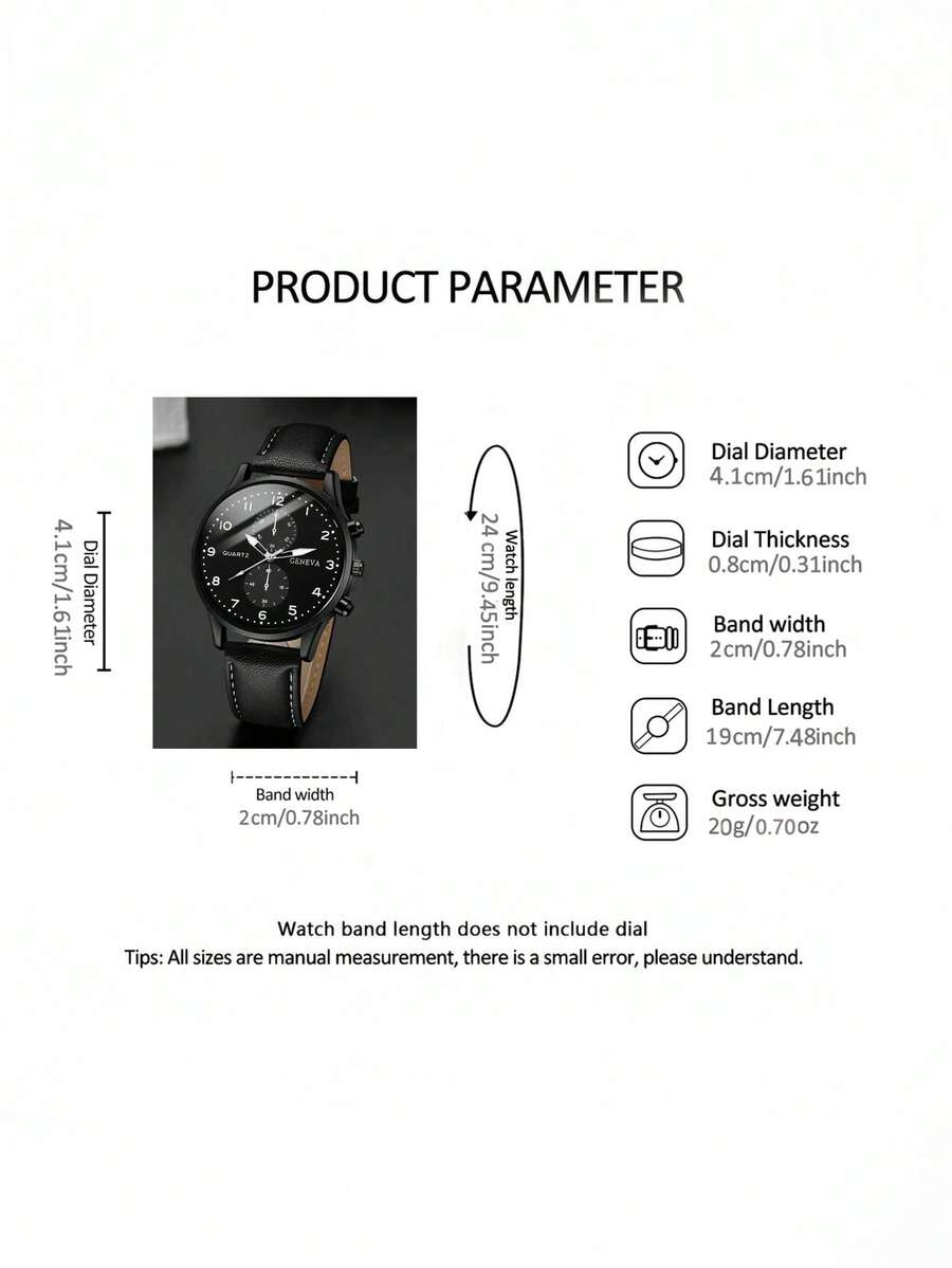 4pcs/Set Men's Casual Fashion Round Pointer PU Leather Quartz Watch, Wallet, Pen, Keychain Combination Set, Suitable For Daily Wear, Ideal For Men's Birthday/Holiday Gifts, Parties, Valentine's Day, Father's Day, Gifts For Friends And Family