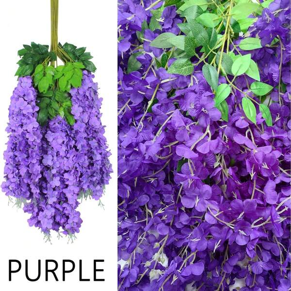 24pcs Set Wisteria Flower Garland, 3.75ft Artificial Flower Vine, Faux Hanging Wisteria Silk Flower Wreath, For Wedding, Garden, Wall Decor