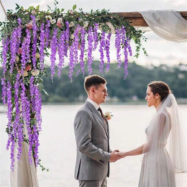 24pcs Set Wisteria Flower Garland, 3.75ft Artificial Flower Vine, Faux Hanging Wisteria Silk Flower Wreath, For Wedding, Garden, Wall Decor