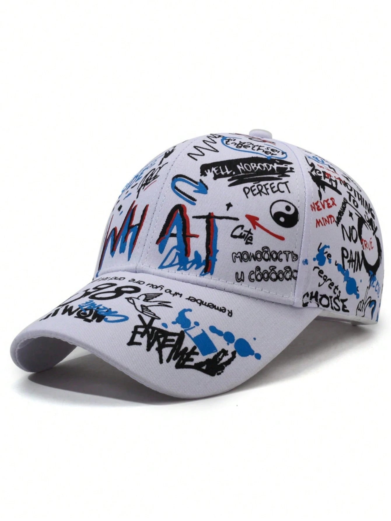1pc Men's Letter Graffiti Print Baseball Cap, Adjustable Outdoor Sun Protection Casual Hat, Suitable For Spring, Autumn Trip, Travel, Beach