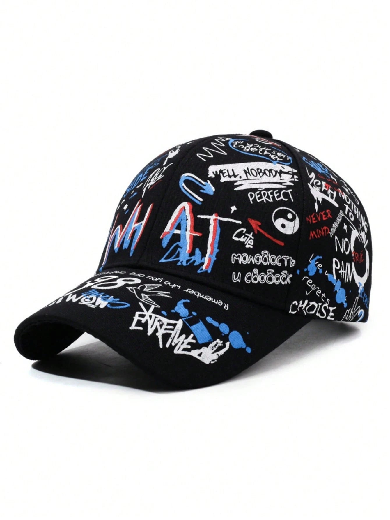 1pc Men's Letter Graffiti Print Baseball Cap, Adjustable Outdoor Sun Protection Casual Hat, Suitable For Spring, Autumn Trip, Travel, Beach