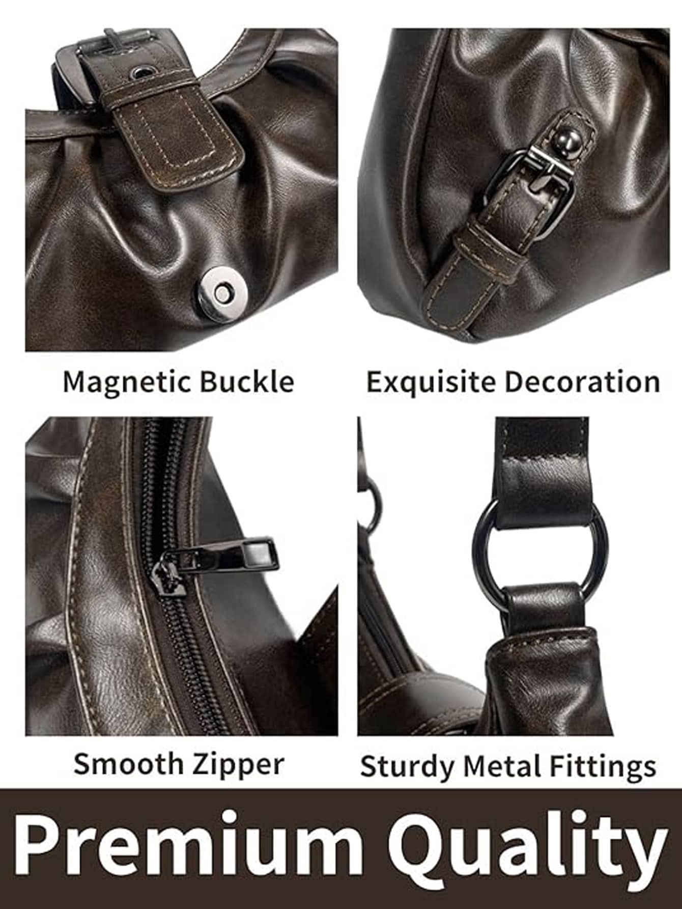 1pc Women Retro Biker Chic Studded Adjustable Strap Crossbody Bag, Large Capacity Soft Gradient Leather Shoulder/Underarm Bag, Vintage Bag For Women