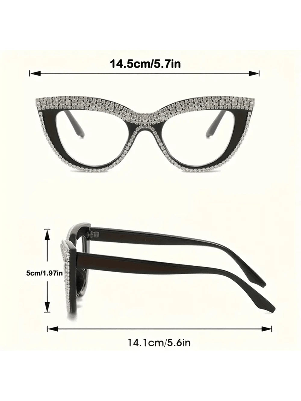 Cat Eye Glasses With Sparkling Rhinestones Anti-Blue Light Full Frame Pcs Lens For Women Available In Multiple Strengths (+1.0 To +4.0) Accessories For Women Glasses