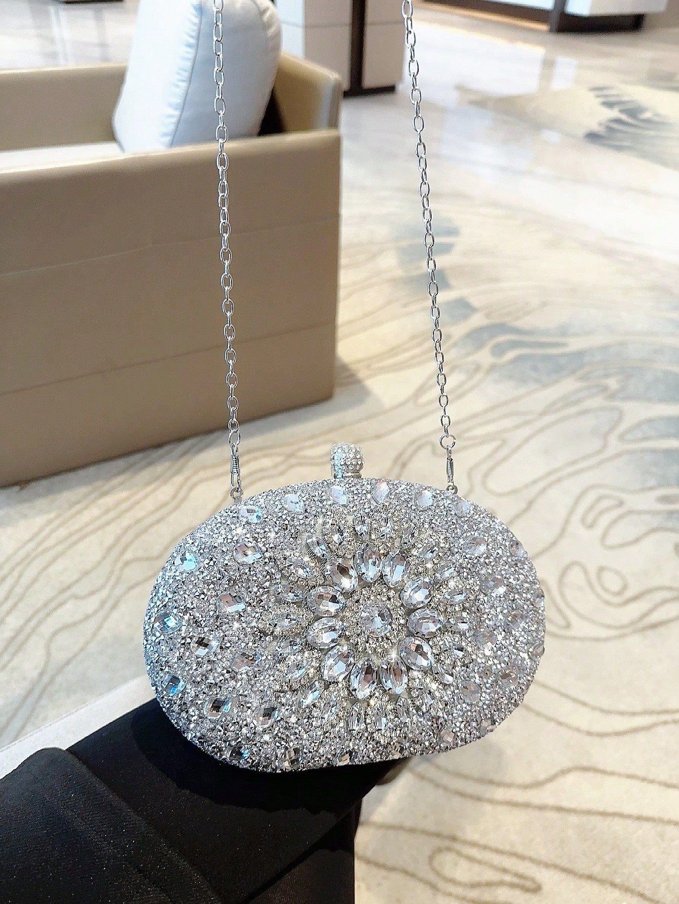 Lightweight, Business Casual Rhinestone Decor Bucket Bag Mini Drawstring Design, Clear Bag Faux Pearl Bag Evening Bag, Dinner Bag