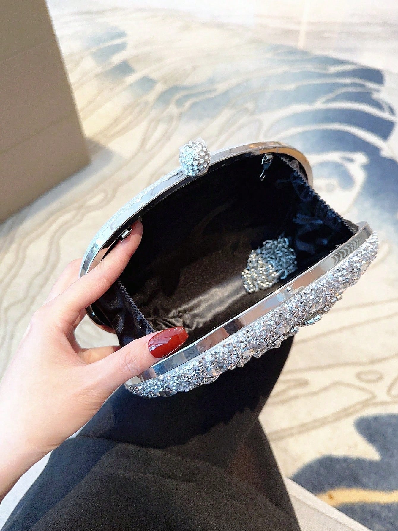 Lightweight, Business Casual Rhinestone Decor Bucket Bag Mini Drawstring Design, Clear Bag Faux Pearl Bag Evening Bag, Dinner Bag
