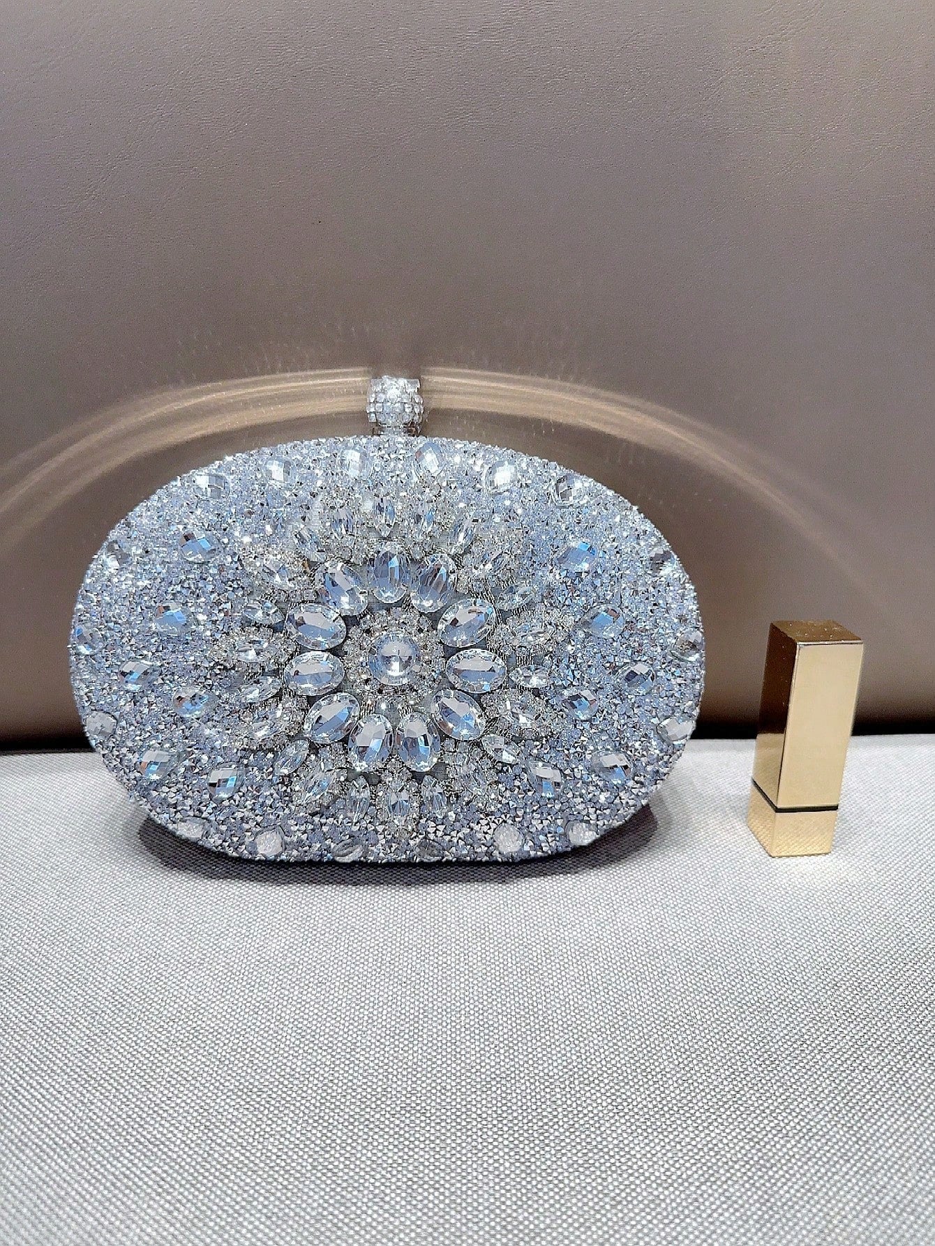 Lightweight, Business Casual Rhinestone Decor Bucket Bag Mini Drawstring Design, Clear Bag Faux Pearl Bag Evening Bag, Dinner Bag