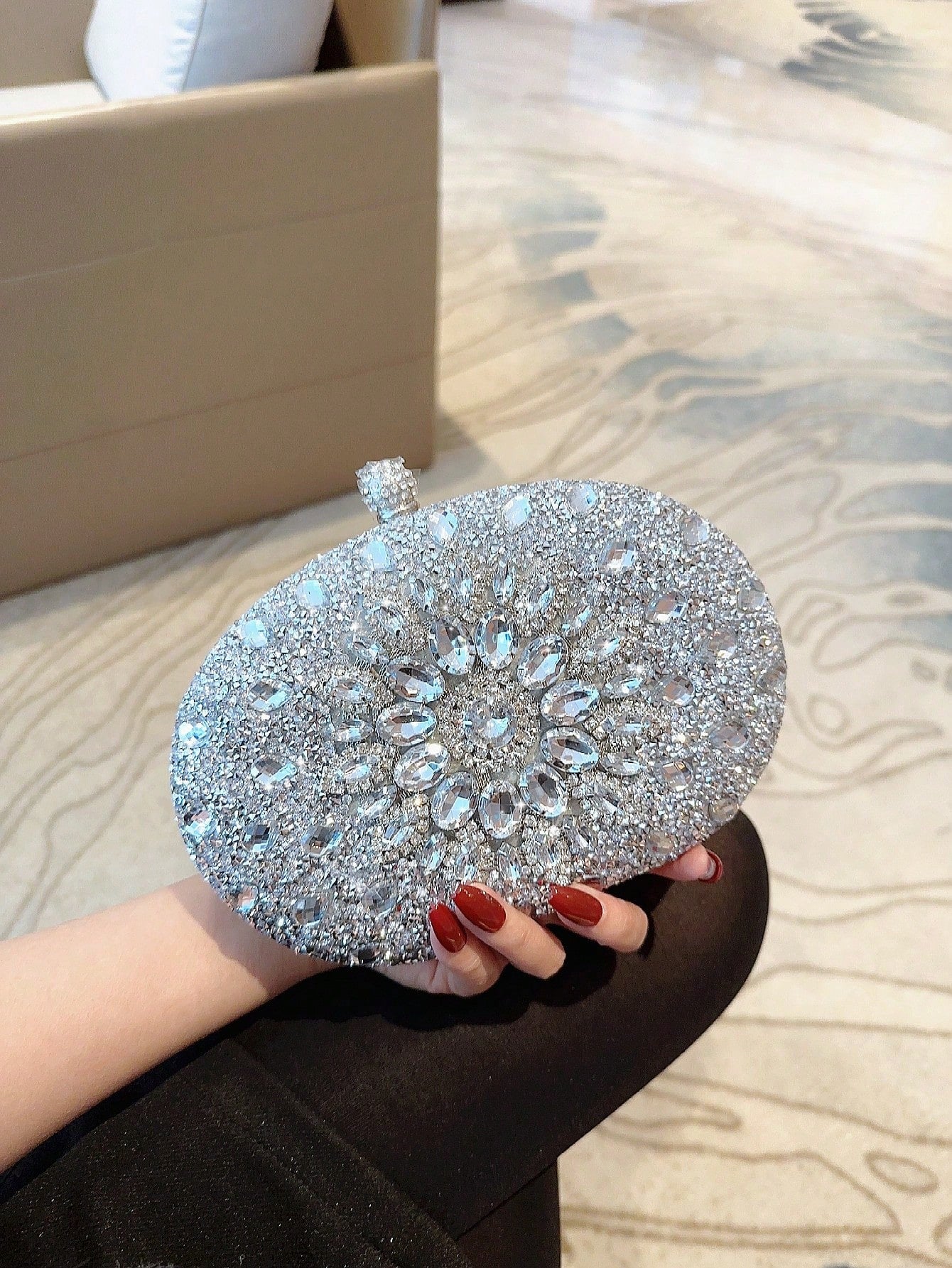 Lightweight, Business Casual Rhinestone Decor Bucket Bag Mini Drawstring Design, Clear Bag Faux Pearl Bag Evening Bag, Dinner Bag