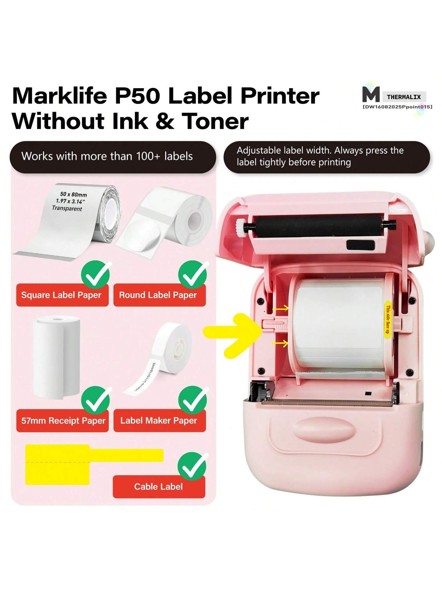 P50 Label Maker Machine With Tape, 2 Inch Portable Thermal Printer, Bluetooth Portable Label Printer
