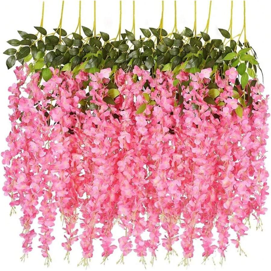 24pcs Set Wisteria Flower Garland, 3.75ft Artificial Flower Vine, Faux Hanging Wisteria Silk Flower Wreath, For Wedding, Garden, Wall Decor