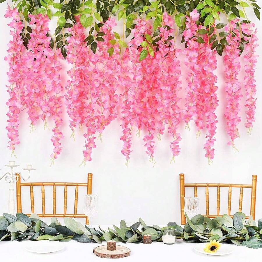 24pcs Set Wisteria Flower Garland, 3.75ft Artificial Flower Vine, Faux Hanging Wisteria Silk Flower Wreath, For Wedding, Garden, Wall Decor