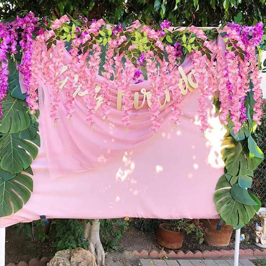 24pcs Set Wisteria Flower Garland, 3.75ft Artificial Flower Vine, Faux Hanging Wisteria Silk Flower Wreath, For Wedding, Garden, Wall Decor