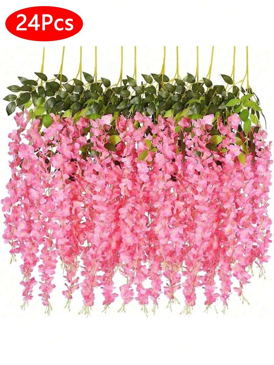 24pcs Set Wisteria Flower Garland, 3.75ft Artificial Flower Vine, Faux Hanging Wisteria Silk Flower Wreath, For Wedding, Garden, Wall Decor