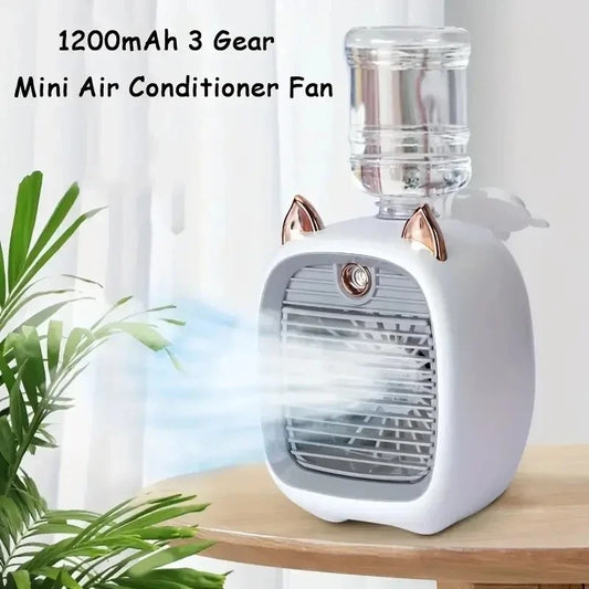USB Mini Air Conditioning Fan, Humidifier Desktop Fan Spray Electric, 1200mAh