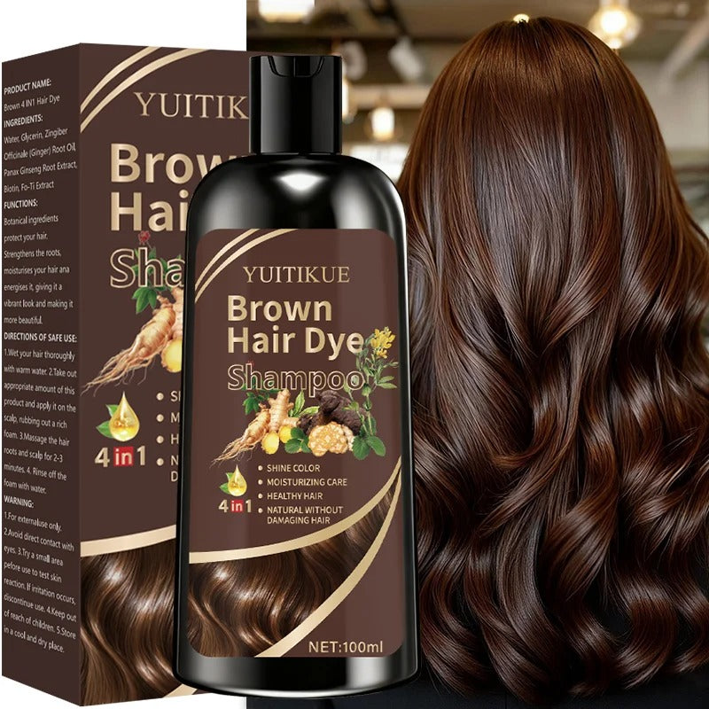 Brown Hair Dye Shampoo | 4-in-1 Color, Moisturize, Nourish, Natural Ginger Formula 100ml