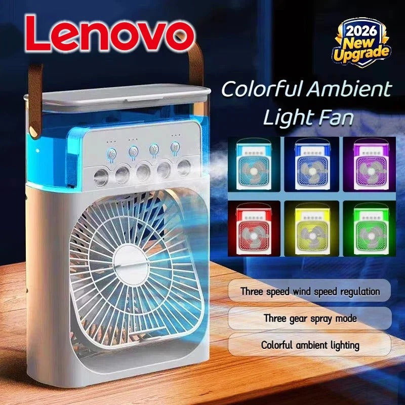 Lenovo Portable Air Conditioner Fan Mini USB Air Cooler Humidifier Water Mist Spray LED Night Light Desktop Cooling Fan
