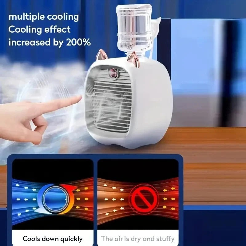 USB Mini Air Conditioning Fan, Humidifier Desktop Fan Spray Electric, 1200mAh