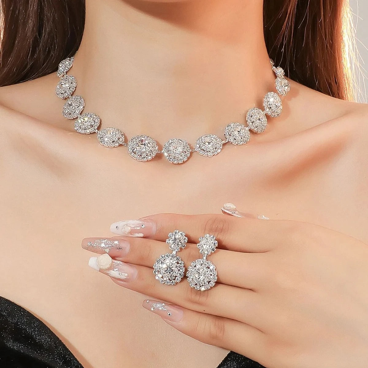 Ladies' Fashion Geometric Round Necklace Earrings Jewelry Set Suitable for Wedding, Party, Festival Gifts