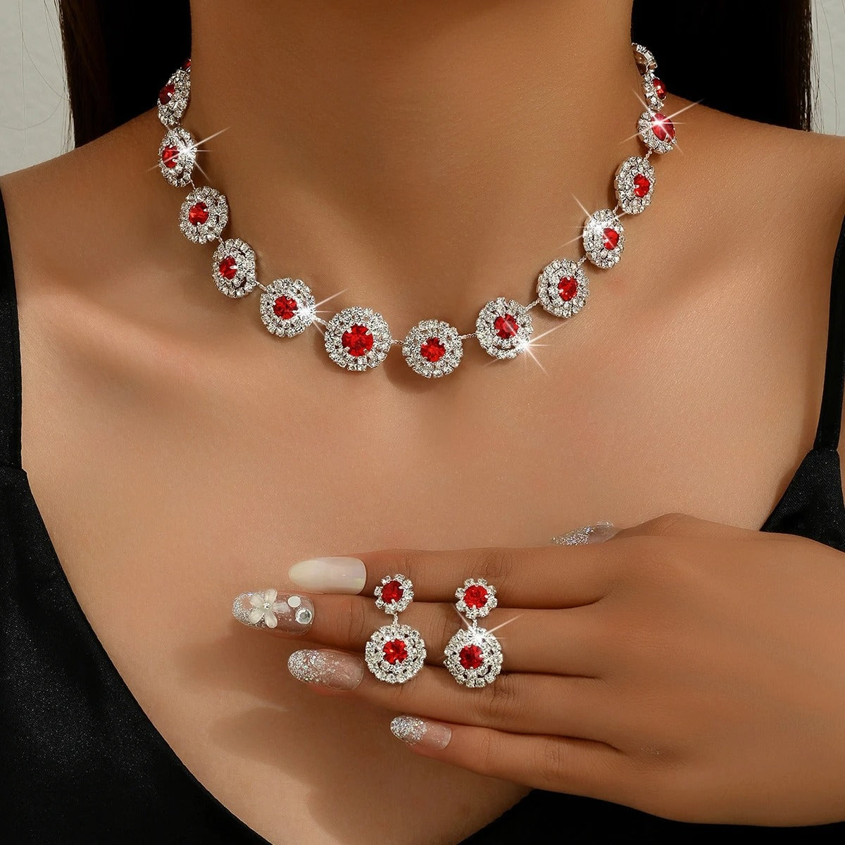 Ladies' Fashion Geometric Round Necklace Earrings Jewelry Set Suitable for Wedding, Party, Festival Gifts