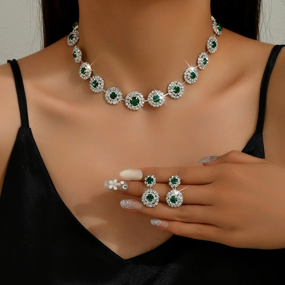Ladies' Fashion Geometric Round Necklace Earrings Jewelry Set Suitable for Wedding, Party, Festival Gifts