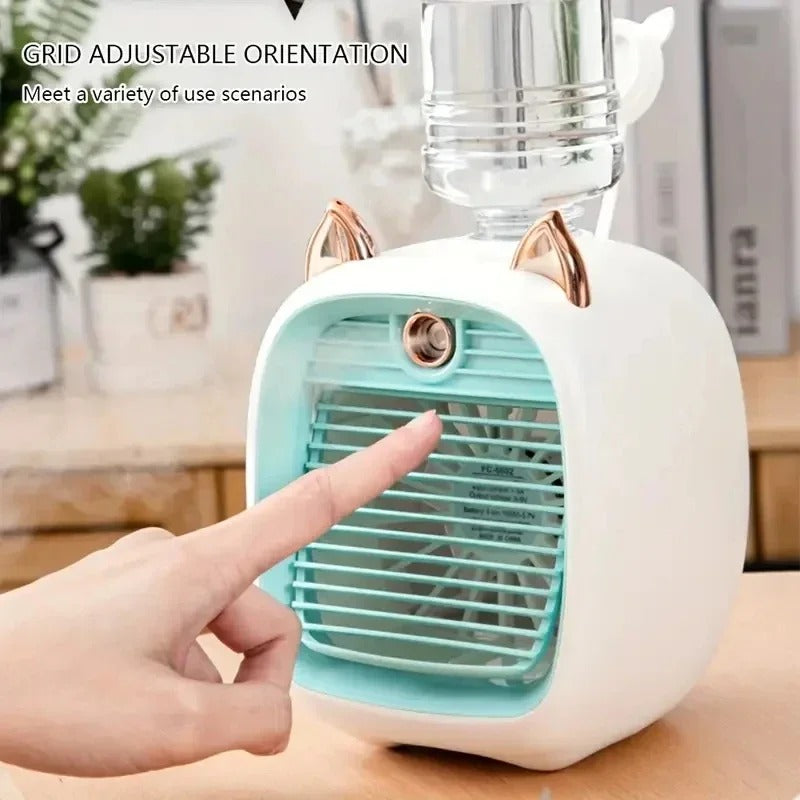 USB Mini Air Conditioning Fan, Humidifier Desktop Fan Spray Electric, 1200mAh