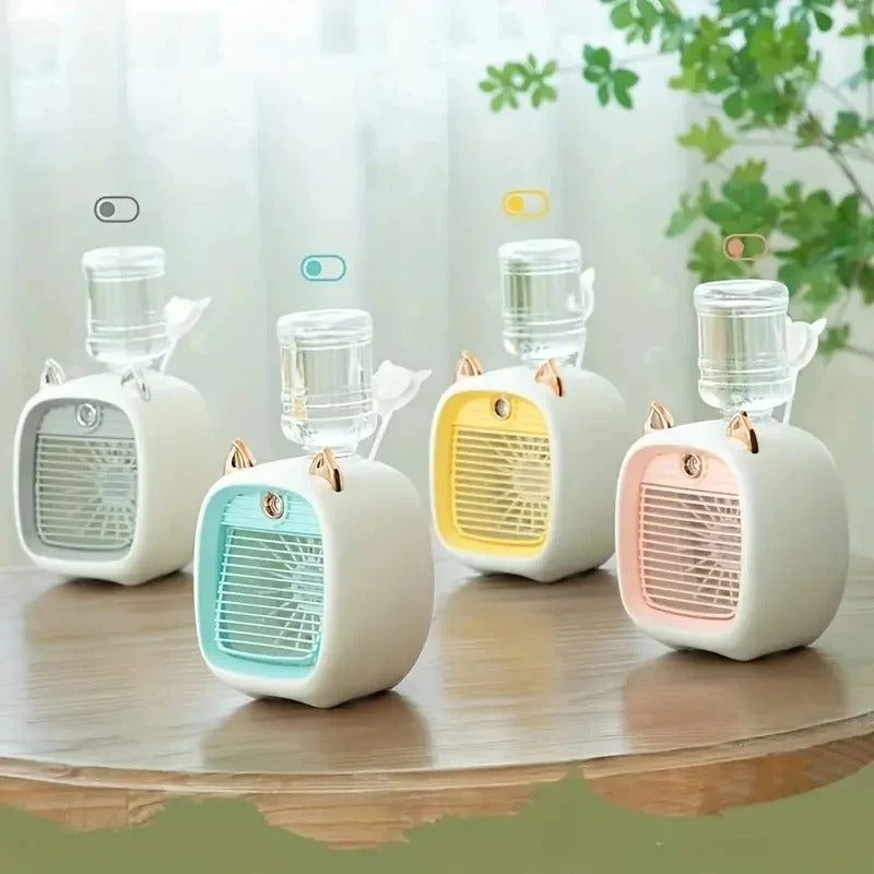 USB Mini Air Conditioning Fan, Humidifier Desktop Fan Spray Electric, 1200mAh