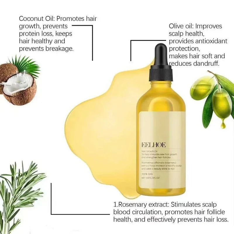 3 pcs Natural Hair Growth Oil Rosemary Anti Hair Loss Regrowth Moisturizing Repair Anti Baldness Fast Hair Growth Serum Oil