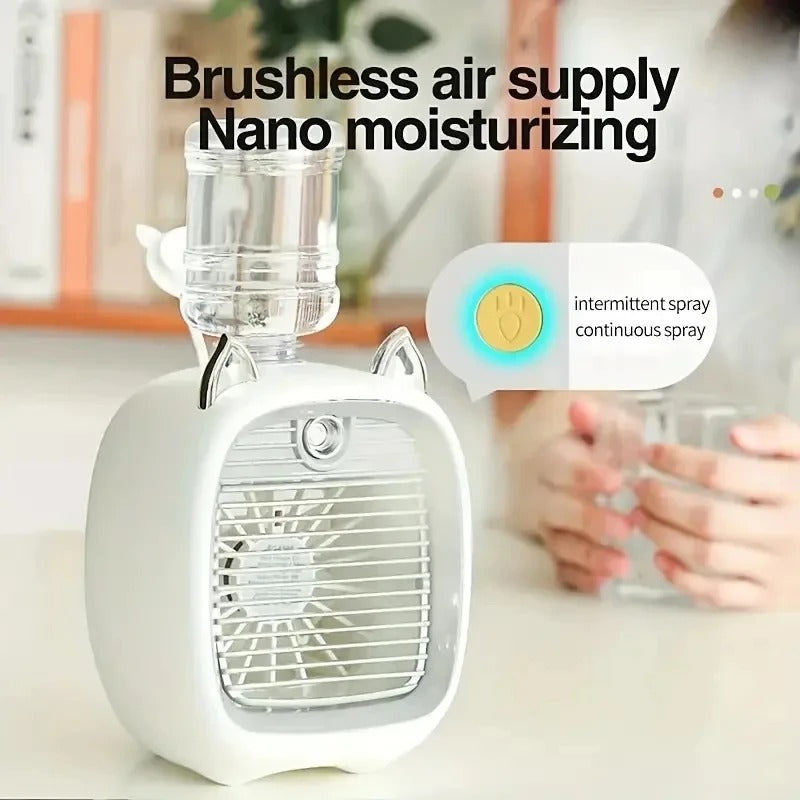 USB Mini Air Conditioning Fan, Humidifier Desktop Fan Spray Electric, 1200mAh