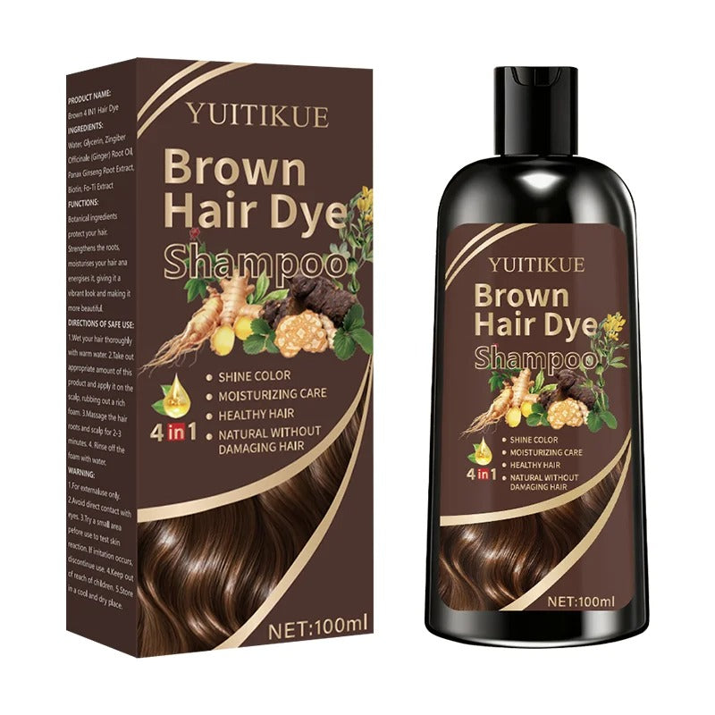 Brown Hair Dye Shampoo | 4-in-1 Color, Moisturize, Nourish, Natural Ginger Formula 100ml