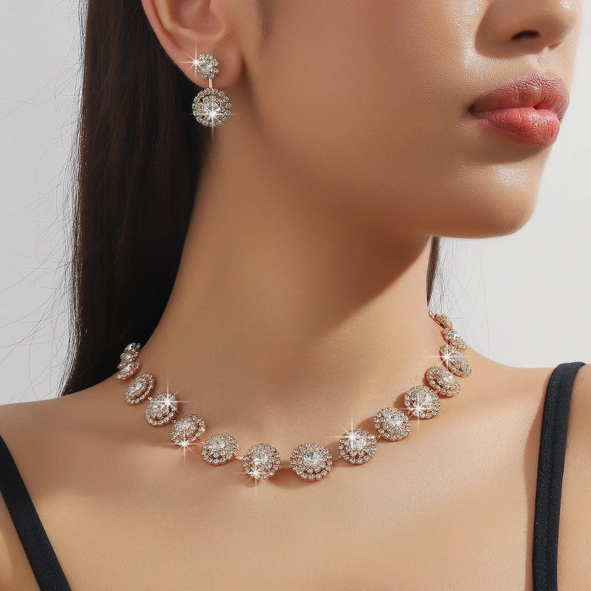 Ladies' Fashion Geometric Round Necklace Earrings Jewelry Set Suitable for Wedding, Party, Festival Gifts